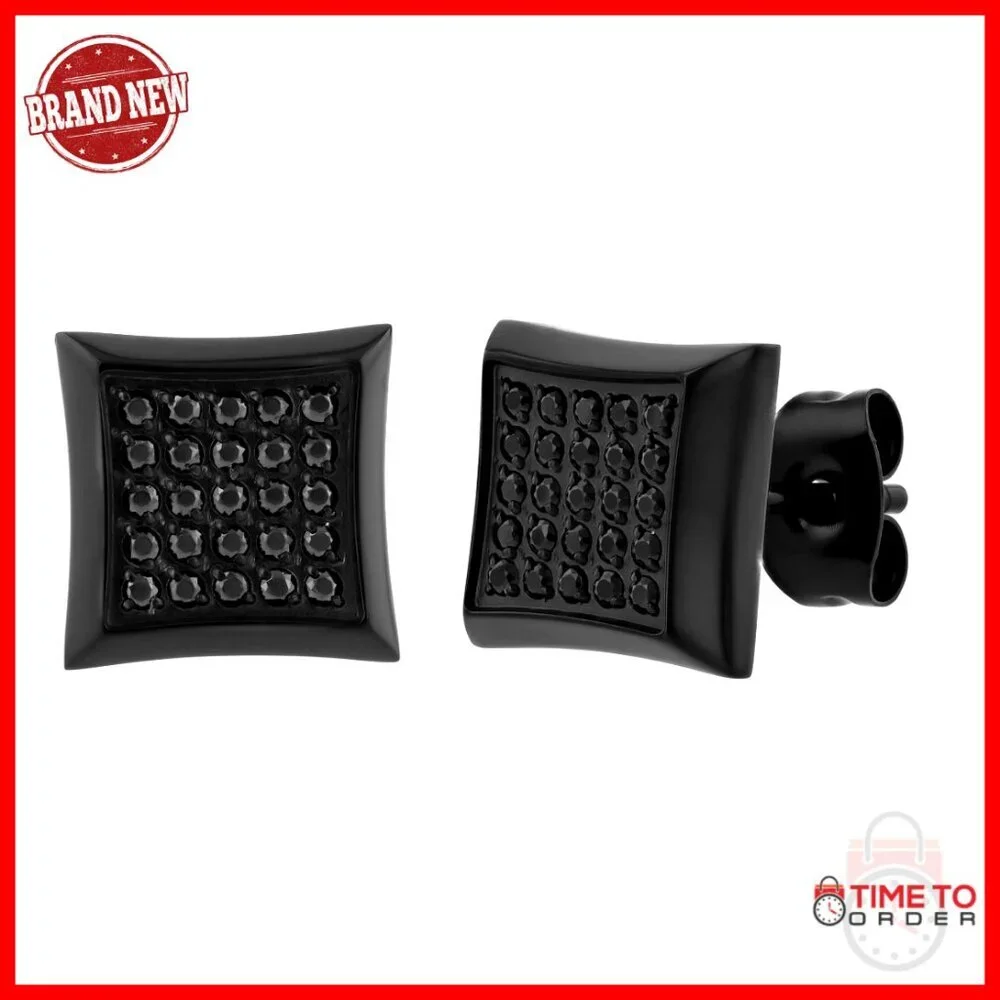 Stainless Steel Square Stud Earrings with Cubic Zirconia Pushback Closure